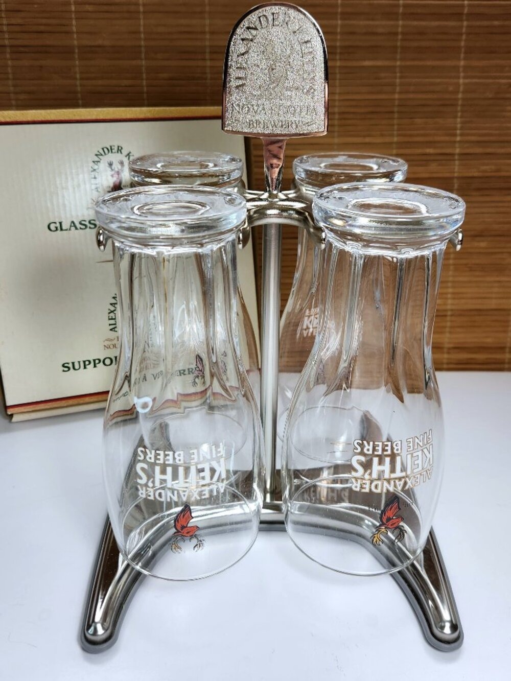 Alexander Keiths Fine Beers Glass Set Metal Stand 4 Estd 1820 Heritage Glasses
